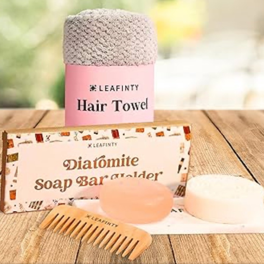 Leafinty Rice Shampoo Bar, Body Wash Bar, Soap Holder, Hair Comb & Hair Towel - Picture 2 of 11